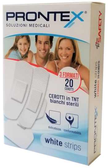 CEROTTO PRONTEX WHITE STRIPS IN TESSUTO NON TESSUTO BIANCO STERILE 3 FORMATI 20 PEZZI - Farmacia-flash.it