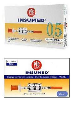 SIRINGA PER INSULINA PIC INSUMED 0,5 ML 100 UI AGO GAUGE 29 LUNGHEZZA 12,7 MM SENZA SPAZIO MORTO 3 SACCHETTI DA 30 PEZZI - Farmacia-flash.it