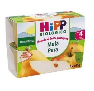 HIPP BIO FRUTTA GRATTUGGIATA MELA PERA 4X100 G - Farmacia-flash.it