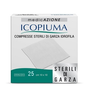 GARZA COMPRESSA IDROFILA ICOPIUMA 10X10CM 25 PEZZI - Farmacia-flash.it