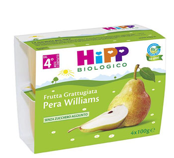HIPP BIO HIPP BIO FRUTTA GRATTUGGIATA PERA WILLIAMS 4X100 G - Farmacia-flash.it