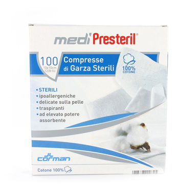 GARZA COMPRESSA MEDIPRESTERIL FU STERILE MONOUSO 10X10CM 100PEZZI - Farmacia-flash.it