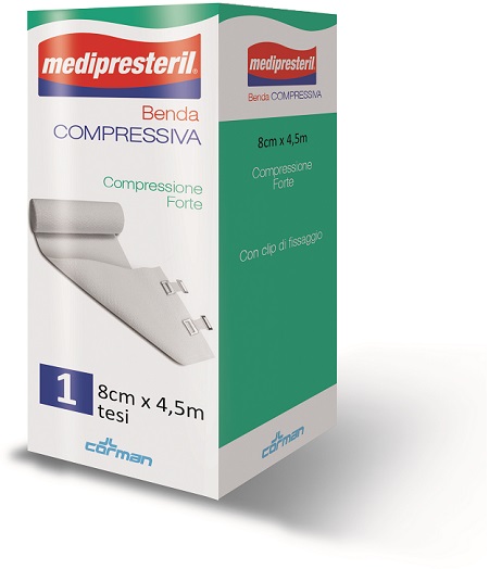 BENDA ELASTICA MEDIPRESTERIL COMPRESSIONE FORTE 8X450CM - Farmacia-flash.it