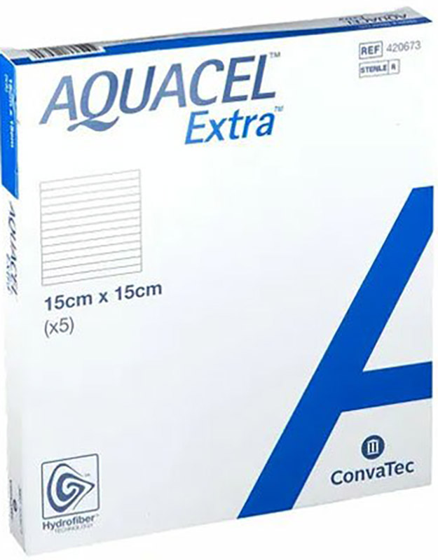 MEDICAZIONE IN HYDROFIBER E IONI ARGENTO INTESSUTA IN LYOCELL AQUACEL AG EXTRA DRS 15X15CM 5 PEZZI - Farmacia-flash.it