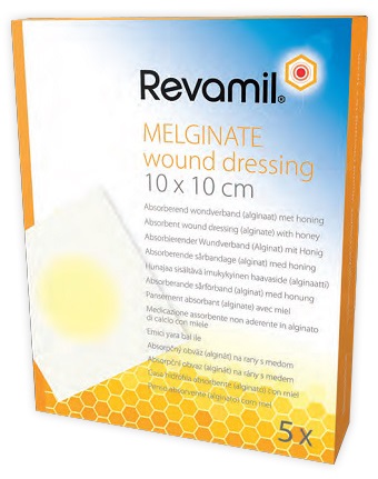 GARZA MEDICATA REVAMIL MELGINATE ALGINATO MIELE 10X10 CM 5 PEZZI - Farmacia-flash.it