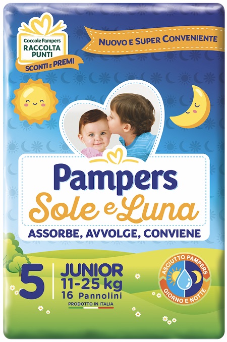PANNOLINO PER BAMBINO PAMPERS SOLE & LUNA FLASH JUNIOR 16 PEZZI - Farmacia-flash.it