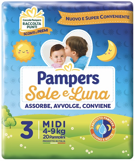 PANNOLINO PER BAMBINO PAMPERS SOLE & LUNA MIDI 20 PEZZI - Farmacia-flash.it