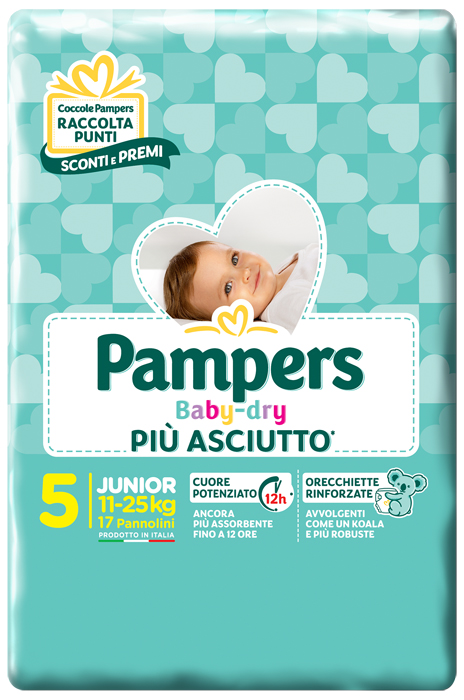 PANNOLINI PER BAMBINI PAMPERS BABY DRY DOWNCOUNT NO FLASH JUNIOR 17 PEZZI - Farmacia-flash.it