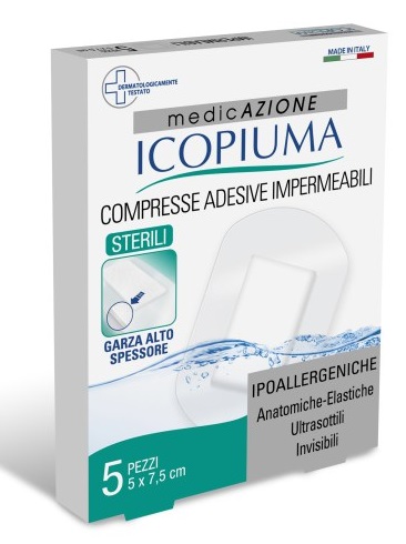GARZA COMPRESSA ICOPIUMA MEDICATA POSTOPERATORIA 5X7,5 CM 5 PEZZI - Farmacia-flash.it