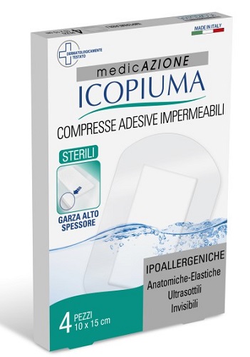 GARZA COMPRESSA ICOPIUMA MEDICATA POSTOPERATORIA 10X15 CM 4 PEZZI - Farmacia-flash.it