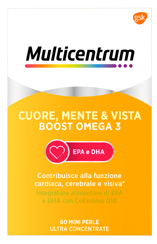 MULTICENTRUM CUORE MENTE E VISTA BOOST OMEGA 3 60 MINI PERLE - Farmacia-flash.it