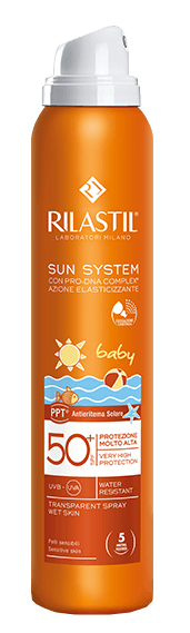 RILASTIL SUN SYSTEM BABY PPT SPF 50+ TRANSPARENT SPRAY WET SKIN 200 ML - Farmacia-flash.it