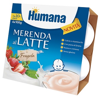 HUMANA MERENDA AL LATTE GUSTO FRAGOLA 100 G 4 PEZZI - Farmacia-flash.it