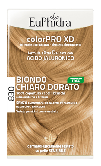 EUPHIDRA COLORPRO XD 830 BIONDO CHIARO DORATO GEL COLORANTE CAPELLI IN FLACONE + ATTIVANTE + BALSAMO + GUANTI - Farmacia-flash.it