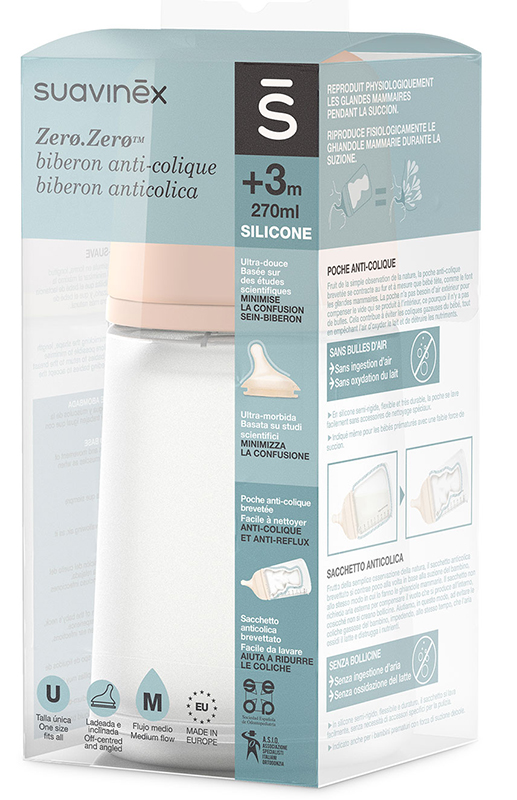 SUAVINEX ZERO ZERO BIBERON ANTICOLICA DA 270ML FLUSSO MEDIO - Farmacia-flash.it