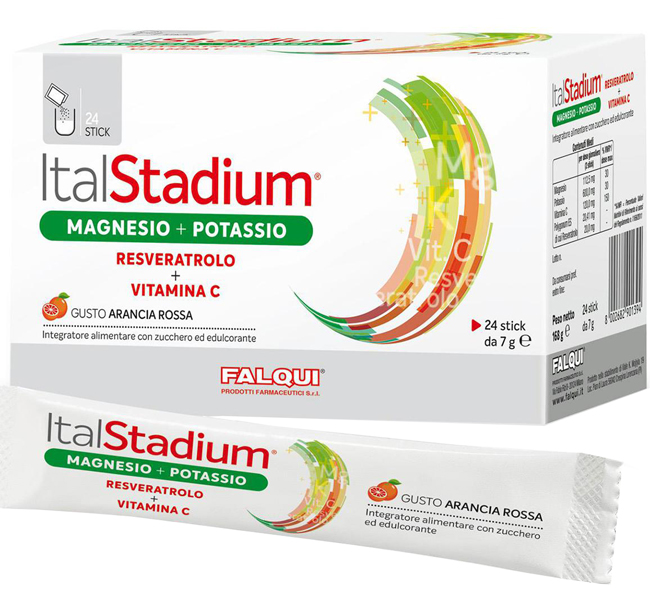 ITALSTADIUM MAGNESIO POTASSIO RESVERATOLO VITAMINA C ARANCIA ROSSA 24 STICK - Farmacia-flash.it