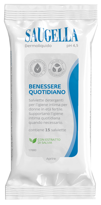 SAUGELLA DERMOLIQUIDO SALVIETTINE 15 PEZZI - Farmacia-flash.it