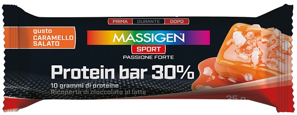 MASSIGEN SPORT PROTEIN BARRETTA 30% CARAMELLO SALATO 50 G - Farmacia-flash.it