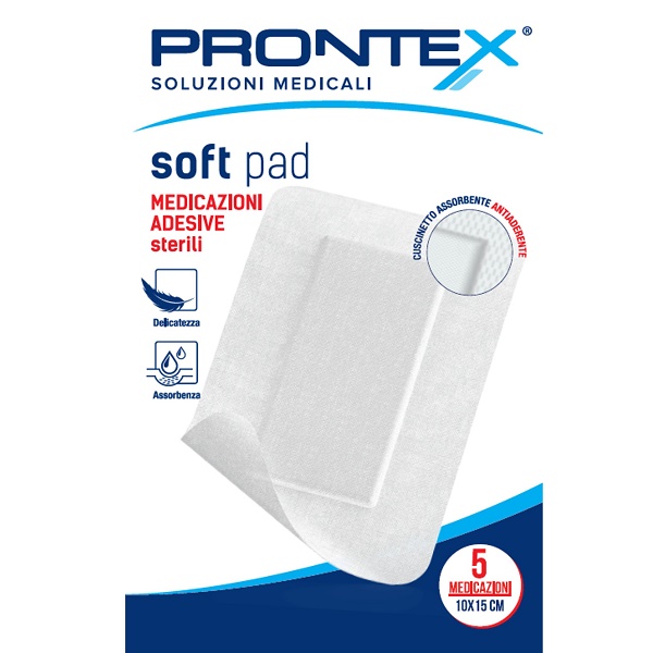 MEDICAZIONE ADESIVA STERILE PRONTEX SOFT PAD 10X15 CM 5 PEZZI - Farmacia-flash.it