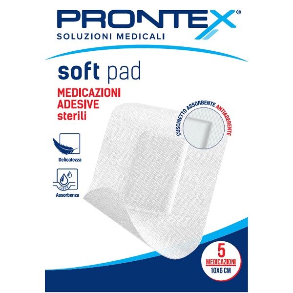 MEDICAZIONE ADESIVA STERILE PRONTEX SOFT PAD 10X6 CM 5 PEZZI - Farmacia-flash.it