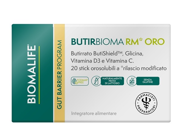 BIOMALIFE BUTIRBIOMA RM ORO 20 STICK OROSOLUBILI SENZA EDULCORANTI SENZA ZUCCHERI AGGIUNTI SENZA GLUTINE NATURALMENTE PRIVO DI LATTOSIO - Farmacia-flash.it