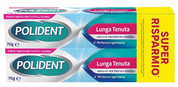 ADESIVO PROTESI DENTALI POLIDENT LUNGA TENUTA 2 TUBETTI X 70 G - Farmacia-flash.it