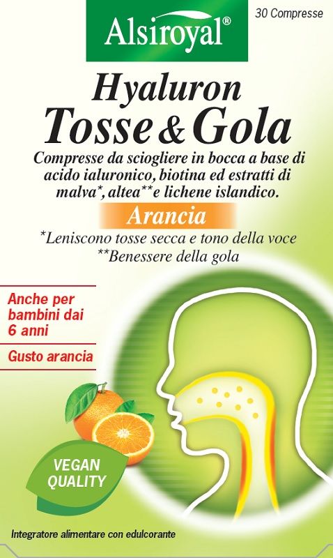 HYALURON TOSSE & GOLA ARANCIA 30 COMPRESSE MASTICABILI - Farmacia-flash.it