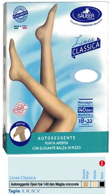 SAUBER AUTOREGGENTE OPEN TOE MAGLIA MICRORETE 140 DEN COLORE NEUTRO BEIGE TAGLIA 3 LINEA CLASSICA - Farmacia-flash.it
