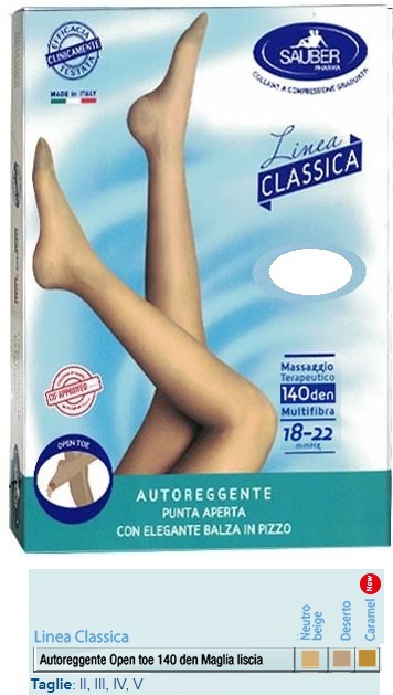 SAUBER AUTOREGGENTE OPEN TOE MAGLIA LISCIA 140 DEN COLORE NEUTRO BEIGE TAGLIA 3 LINEA CLASSICA - Farmacia-flash.it