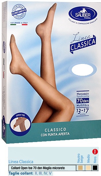 SAUBER COLLANT OPEN TOE MAGLIA MICRORETE 70 DEN COLORE NERO TAGLIA 3 LINEA CLASSICA - Farmacia-flash.it