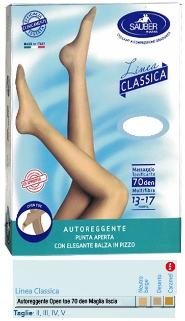 SAUBER AUTOREGGENTE OPEN TOE MAGLIA LISCIA 70 DEN COLORE CARAMEL TAGLIA 5 LINEA CLASSICA - Farmacia-flash.it