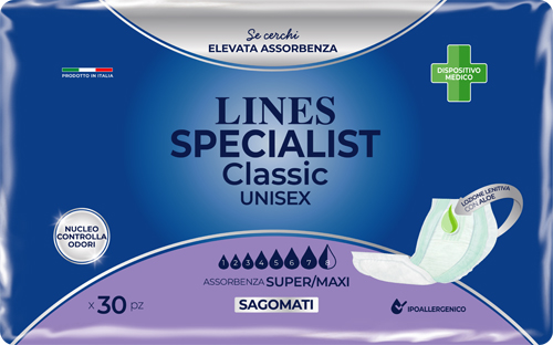 PANNOLONE SAGOMATO LINES SPECIALIST CLASSIC MAXI 30 PEZZI - Farmacia-flash.it