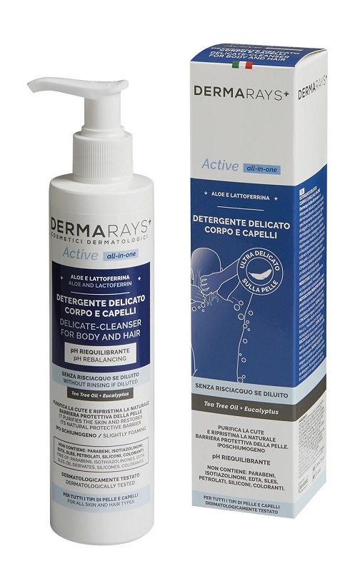 DERMARAYS ACTIVE ALL IN ONE DETERGENTE DELICATO CORPO CAPELLI 250 ML - Farmacia-flash.it
