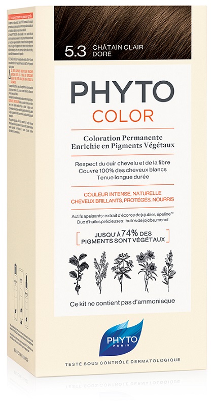 PHYTOCOLOR 5,3 CASTANO CHIARO DORATO LATTE + CREMA + MASCHERA + PAIO DI GUANTI - Farmacia-flash.it