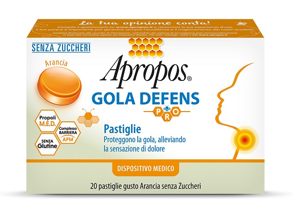APROPOS GOLA DEFENS PRO 20 PASTIGLIE ARANCIA SENZA ZUCCHERO - Farmacia-flash.it