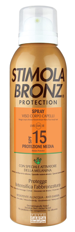 STIMOLABRONZ PROTECTION SPF15 SPRAY VISO CORPO E CAPELLI 150 ML - Farmacia-flash.it