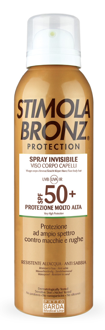 STIMOLABRONZ PROTECTION SPF50+ SPRAY INVISIBILE VISO CORPO CAPELLI 150 ML - Farmacia-flash.it
