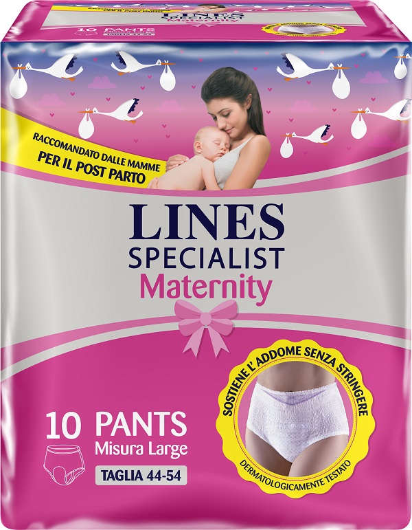 LINES SPECIALIST MATERNITY MUTANDINA ASSORBENTE PER PERDITE POST PARTO MISURA LARGE 10 PEZZI - Farmacia-flash.it
