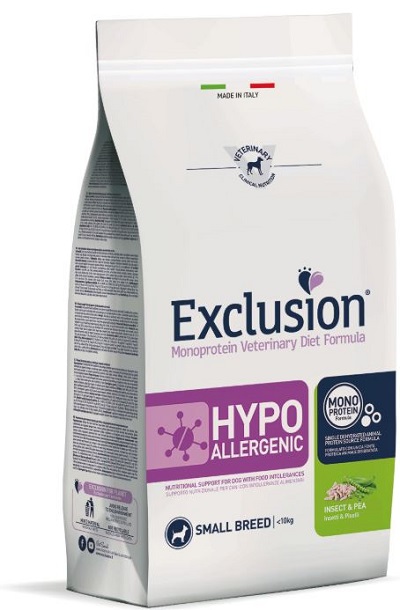 EXCLUSION MONOPROTEIN VETERINARY DIET FORMULA DOG HYPOALLERGENIC INSECT AND PEA SMALL 2 KG DRY - Farmacia-flash.it