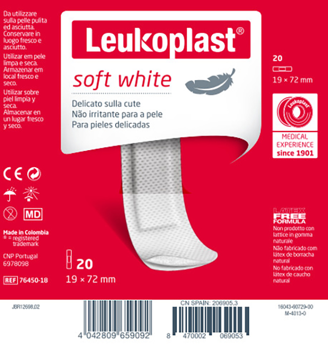 LEUKOPLAST SOFT WHITE 72 X 19 CM 20 PEZZI - Farmacia-flash.it