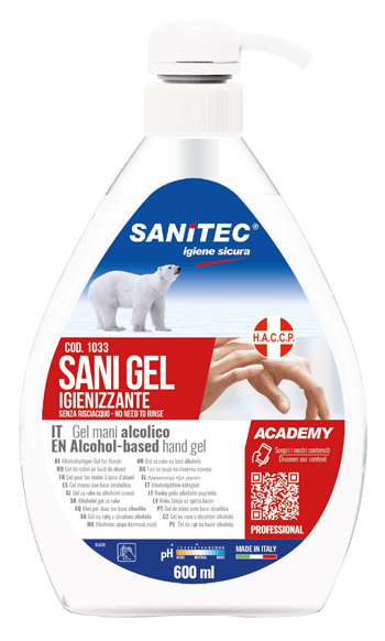 GEL IGIENIZZANTE MANI ALCOLICO 70% PRONTO ALL'USO SANI GEL SANITEC 600 ML USO PROFESSIONALE - Farmacia-flash.it