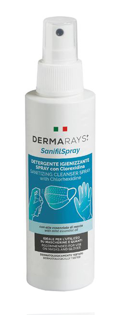 DERMARAYS SANIFIL SPRAY DETERGENTE IGIENIZZANTE SPRAY CON CLOREXIDINA PER MASCHERINE E GUANTI 100 ML - Farmacia-flash.it