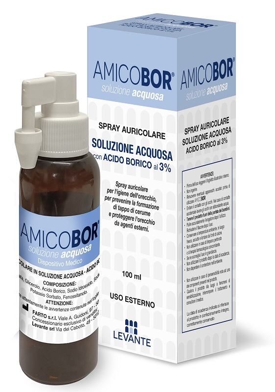 SOLUZIONE ACQUOSA PER IRRIGAZIONE DELL'ORECCHIO AMICOBOR 100 ML - Farmacia-flash.it