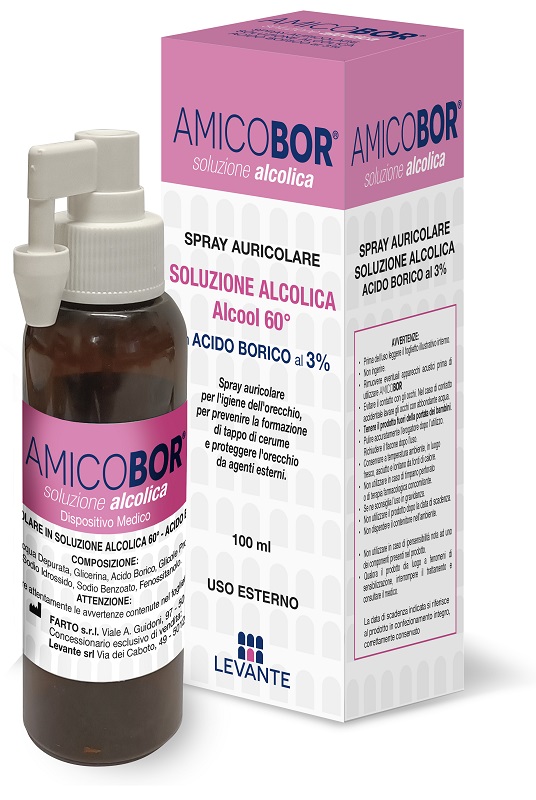 SOLUZIONE ALCOLICA PER IRRIGAZIONE DELL'ORECCHIO AMICOBOR 100 ML - Farmacia-flash.it