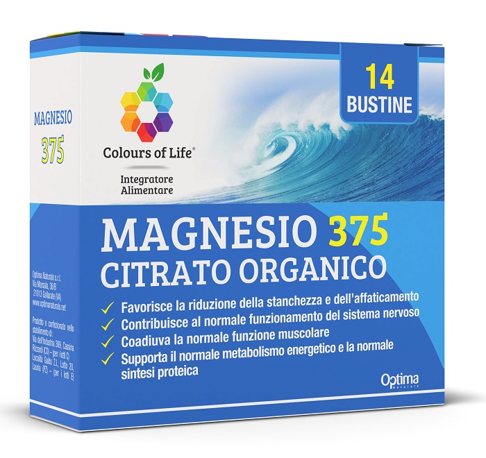 MAGNESIO 375 CITRATO ORGANICO 14 BUSTINE DA 4 G COLOURS OF LIFE - Farmacia-flash.it