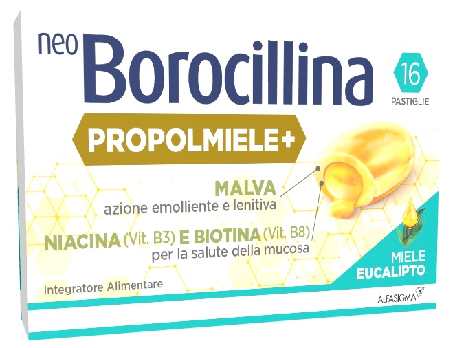 NEOBOROCILLINA PROPOLMIELE+ MIELE/EUCALIPTO 16 PASTIGLIE - Farmacia-flash.it