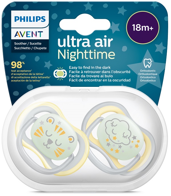 AVENT ULTRA AIR NIGHTTIME CIUCCIO ORTODONTICO 18 MESI+ 2 PEZZI - Farmacia-flash.it