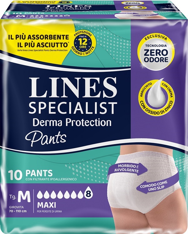PANNOLONE PER INCONTINENZA LINES SPECIALIST DERMA PANTS MAXI M 10 PEZZI - Farmacia-flash.it