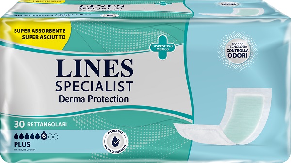 PANNOLONE PER INCONTINENZA LINES SPECIALIST DERMA RETTANGOLARE 30 PEZZI - Farmacia-flash.it