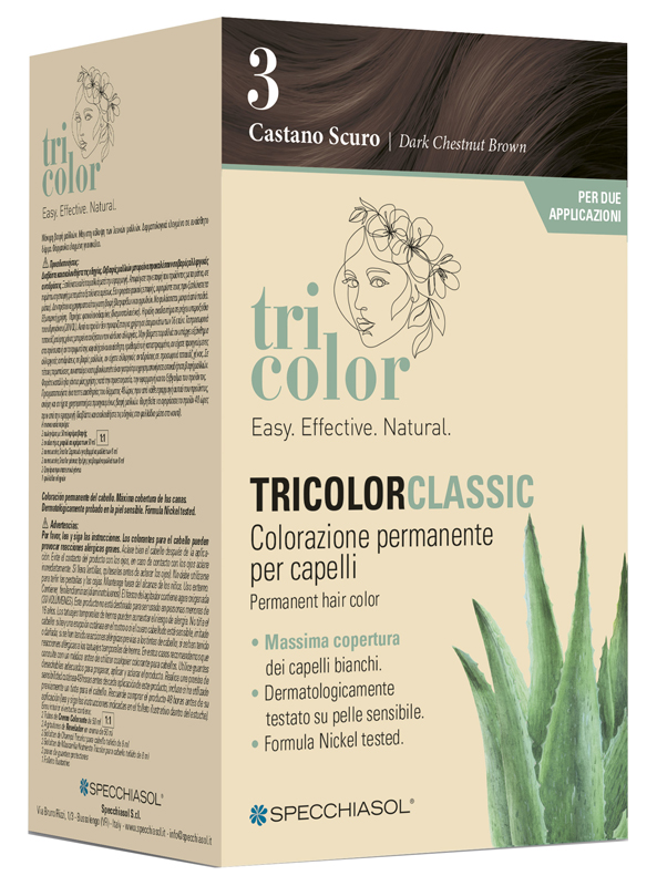 TRICOLOR CLASSIC 3 CASTANO SCURO 2 TUBI 50 ML + 2 SHAKER 50 ML + 4 BUSTINE 8 ML - Farmacia-flash.it